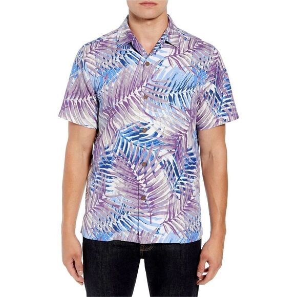 Tommy Bahama San Juan Fronds Silk Men's Hawaiian Blue/Lavender Camp Shirt XL - Picture 1 of 12